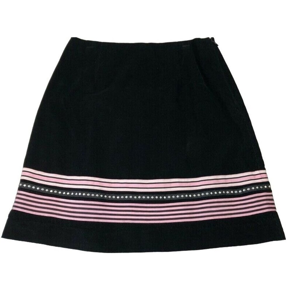 Patricia Paris Designs Corduroy A-Line Skirt Womens 0 Black Pink Stripe Preppy